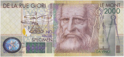 Бона. Великобритания. "De La Rue". Тестовая банкнота, Леонардо да Винчи.