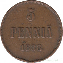 Монета. Русская Финляндия. 5 пенни 1888 год.