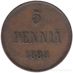 Монета. Русская Финляндия. 5 пенни 1888 год.