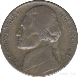 Монета. США. 5 центов 1943 год. Монетный двор S.