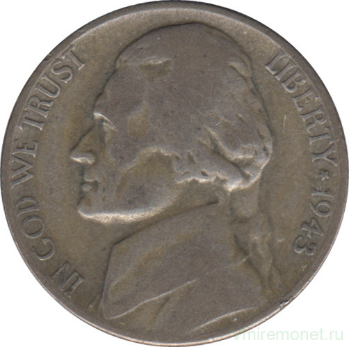 Монета. США. 5 центов 1943 год. Монетный двор S.