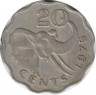 Монета. Свазиленд (анклав в ЮАР). 20 центов 1975 год. ав.