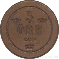 Монета. Швеция. 5 эре 1904 год.
