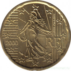 Монета. Франция. 20 центов 2000 год.