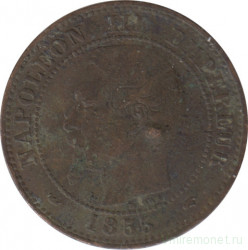 Монета. Франция. 2 сантима 1855 год. А, "голова собаки".