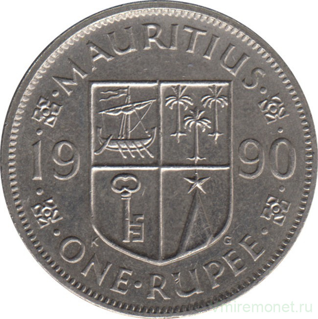 Монета. Маврикий. 1 рупия 1990 год.