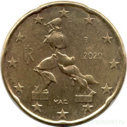 Монета. Италия. 20 центов 2020 год.