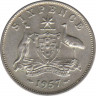 Монета. Австралия. 6 пенсов 1957 год. ав.