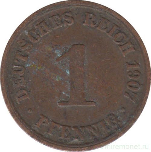 Монета. Германия (Германская империя 1871-1922). 1 пфенниг 1907 год. (А).