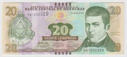 Банкнота. Гондурас. 20 лемпир 2012 год.