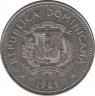 Монета. Доминиканская республика. 25 сентаво 1989 год. ав.
