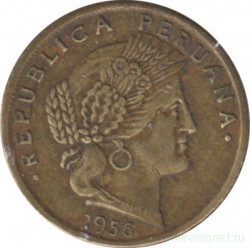 Монета. Перу. 5 сентаво 1956 год.