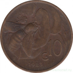 Монета. Италия. 10 чентезимо 1923 год.