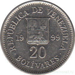 Монета. Венесуэла. 20 боливаров 1999 год.