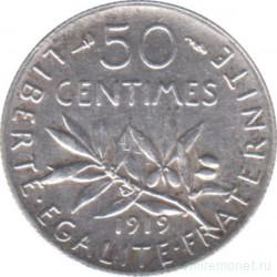 Монета. Франция. 50 сантимов 1919 год.