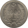 Монета. Турция. 1000 лир 1990 год. Охрана окружающей среды. рев.