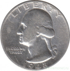 Монета. США. 25 центов 1948 год.