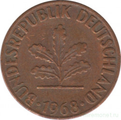Монета. ФРГ. 1 пфенниг 1968 год. Монетный двор - Гамбург (J).