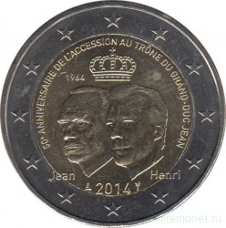 Монета. Люксембург. 2 евро 2014 год. 50 лет вступления на престол герцога Жана.