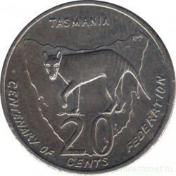Монета. Австралия. 20 центов 2001 год. Столетие конфедерации. Тасмания.