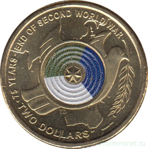 Монета. Австралия. 2 доллара 2020 год. 75 лет окончанию Второй мировой войны.