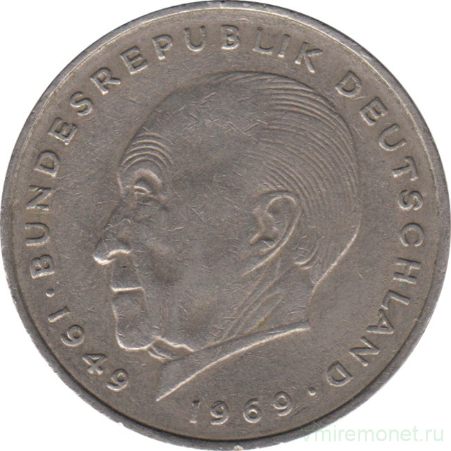 Монета. ФРГ. 2 марки 1976 год. Конрад Аденауэр. Монетный двор - Мюнхен (D).