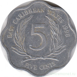 Монета. Восточные Карибские государства. 5 центов 1998 год.
