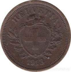 Монета. Швейцария. 1 раппен 1913 год.