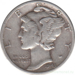 Монета. США. 10 центов 1943 год.