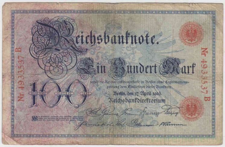 Банкнота. Германия. Германская империя (1871-1918). 100 марок 1903 год.