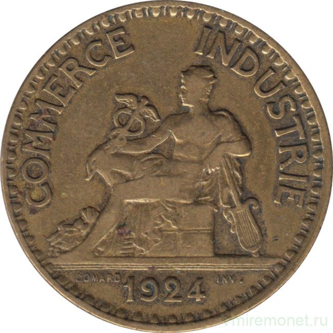 Монета. Франция. 2 франка 1924 год. Аверс - закрытая 4.