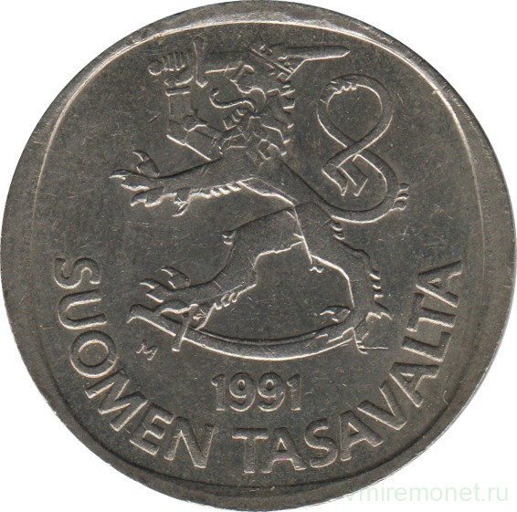 Монета. Финляндия. 1 марка 1991 год.