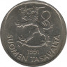 Аверс. Монета. Финляндия. 1 марка 1991 год.