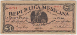 Банкнота. Мексика. Штат Нуэво-Леон. Монтеррей. 1 песо 1914 год. Тип S937.