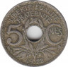 Монета. Франция. 5 сантимов 1922 год. Монетный двор - Посси. Аверс - молния. ав.