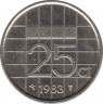 Монета. Нидерланды. 25 центов 1983 год. ав.