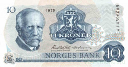Банкнота. Норвегия. 10 крон 1975 год. Тип 36b.