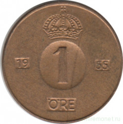 Монета. Швеция. 1 эре 1955 год.