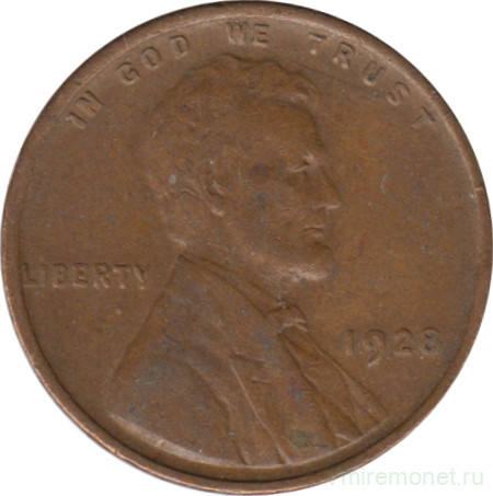Монета. США. 1 цент 1928 год.