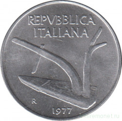 Монета. Италия. 10 лир 1977 год.