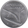 Монета. Италия. 10 лир 1977 год. ав.