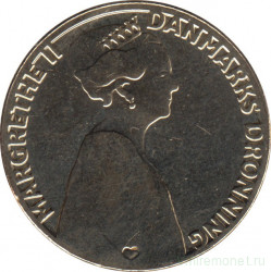 Монета. Дания. 20 крон 2022 год. 50 лет правления королевы Маргрете II.