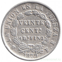 Монета. Боливия. 20 сентаво 1879 год.