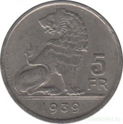 Монета. Бельгия. 5 франков 1939 год. BELGIE-BELGIQUE.