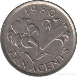 Монета. Бермудские острова. 10 центов 1980 год.