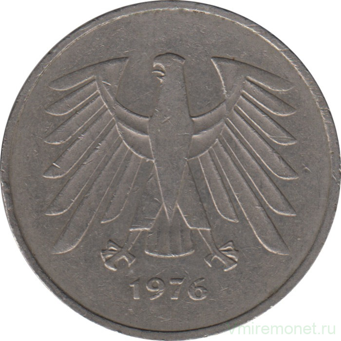Монета. ФРГ. 5 марок 1976 год. Монетный двор - Гамбург (J).