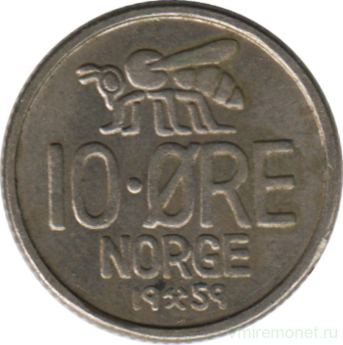 Монета. Норвегия. 10 эре 1959 год.