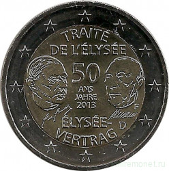 Монета. Германия. 2 евро 2013 год. 50 лет Елисейскому договору (F).