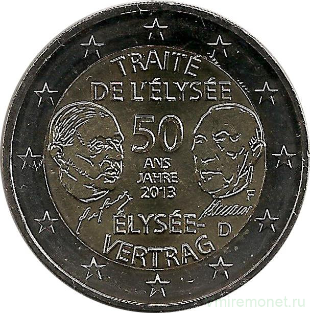 Монета. Германия. 2 евро 2013 год. 50 лет подписанию Елисейского договора (F).