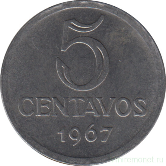 Монета. Бразилия. 5 сентаво 1967 год.